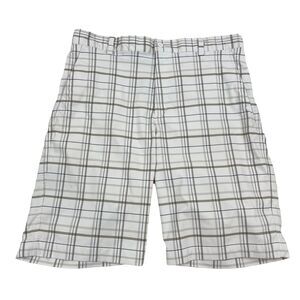 Nike Golf Dri-Fit White Tan Plaid Shorts Performance Sz 34 Stretch 388782-100